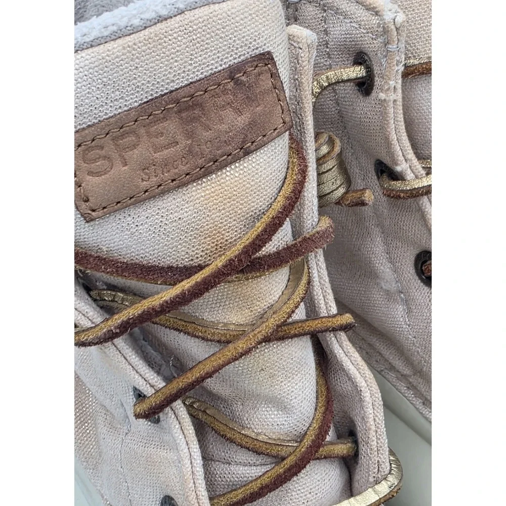 Sperry Waterproof Duck Booties Saltwater Canvas Oat/Gold‎ STS80493 Wmns Size 9